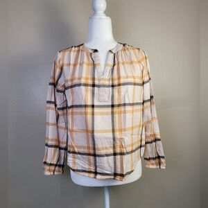LOFT Outlet Size X-Small Petite Popover Flannel Shirt Top Plaid